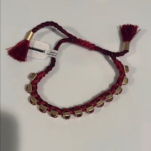 Red and Gold Braided Cord Bracelet with Tassels